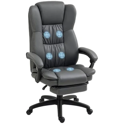 Image de Vinsetto Chaise de bureau Fauteuil direction pivotant Levable avec repose pieds Appuie tête ergonomique Vibration Fonction couchage massage Cuir