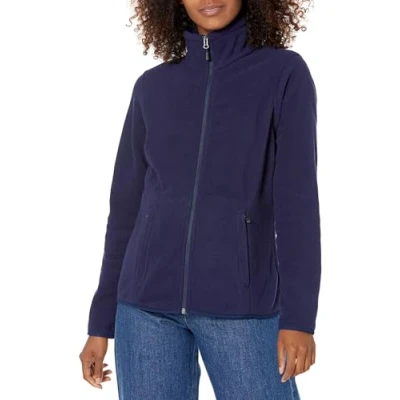 Image de Amazon Essentials Veste à Fermeture Éclair intégrale, en Polaire Douce, Coupe Classique (Grandes Tailles Disponibles) Femme, Bleu Marine, L