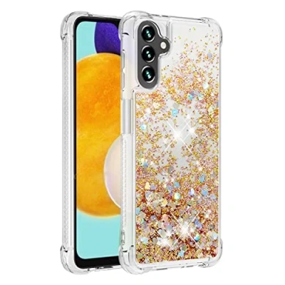 Image de KBIKO zxl Compatible avec Samsung Galaxy A13 5G Étui, Brillant Paillette Floating Quicksands Housse Coque Transparent TPU Antichoc Protective 5G.Gold YBL