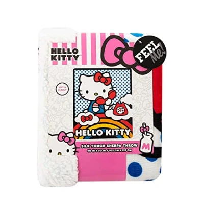 Image de Northwest Hello Kitty Plaid en Sherpa Soyeux au Toucher, 101,6 x 127 cm, téléphone