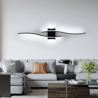 Image de Comely Noir Applique Murale Intérieure LED, 27W 3000LM Lignes Lampe LED Moderne, Lumière Blanche Froide 6500K, Luminaire Mural Interieur pour Chambre, Salon, Couloir, Escalier