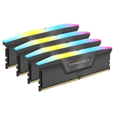 Image de CORSAIR VENGEANCE RGB DDR5 64Go (4x16Go) 5600MHz CL36 AMD EXPO Intel XMP iCUE Mémoire Informatique Compatible Gris (CMH64GX5M4B5600Z36)