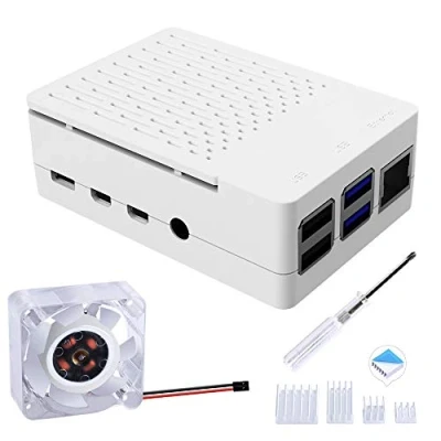 Image de GeeekPi Boîtier pour Raspberry Pi 4 Model B, 4B avec Ventilateur 40X40X10mm et 4pcs Radiateurs B (Blanc)