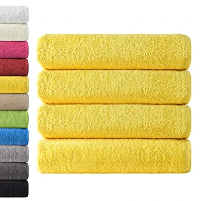 Image de NatureMark Lot de 4 draps Douche, 70 x 140 cm, Jaune, 100% Coton