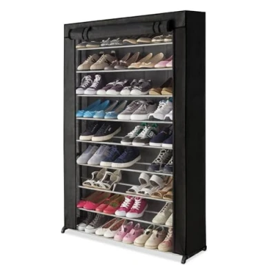 Image de Meuble étagère à chaussures avec housse 30 paires Noir