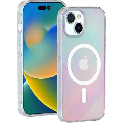 Image de Coque Compatible MagSafe Hybride Semi transparente Irisée pour iPhone 15 Bigben Neuf