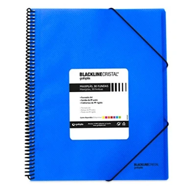 Image de Grafoplas 39834230 Classeur à spirale avec 40 pochettes A4 Polypropylène Bleu Maxiplás Blackline Cristal