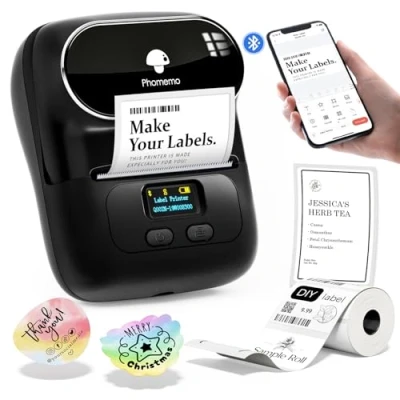 Image de Phomemo M110 Imprimante d&#039;étiquettes Portable Bluetooth pour Smartphones iOS et Android Étiqueteuse de Codes Barres étiquettes Autocollantes