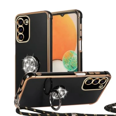 Image de MacroHu 1x Coque avec Cordon pour Samsung Galaxy S20 FE de Collier Telephone Portable Réglable Lanyard Case TPU Bumper Housse Silicone Antichoc Anneau Noir