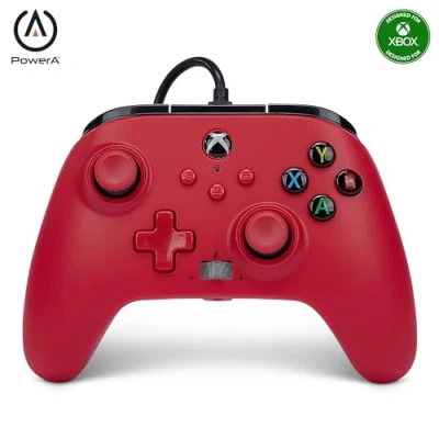 Image de manette filaire améliorée pour Xbox Series XS de PowerA Rouge artisanal, jeu, jeu vidéo filaire,
