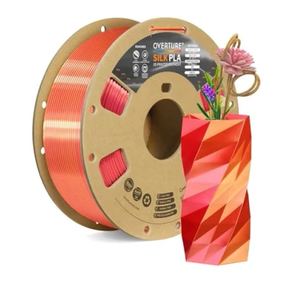 Image de OVERTURE Filament Soie PLA Double Couleur 1,75 mm pour imprimante 3D, 1 kg bobine (2,2 lbs), Précision Dimensionnelle +/ 0,02 3D Printer (soie Rouge Or)