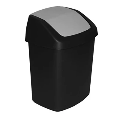 Image de CURVER Swing Poubelle 15L Couvercle basculant Pour Cuisine, Bureau, Salle de Bain 24,8 x 30,6 41,8 cm Noir / Gris