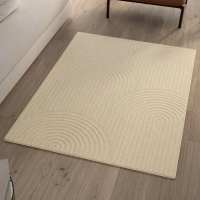 Image de Tapis d&#039;intérieur rectangle JADA à motifs circulaire beige 120 x 170 cm IDMarket