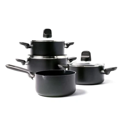Image de GreenPan Memphis, Set de 4 Poêles et Casseroles avec Revêtement Antiadhésif Sain en Céramique, Couvercles, Sans PFAS, Compatibles l&#039;Induction, Résistantes au Lave vaisselle Four, Noir