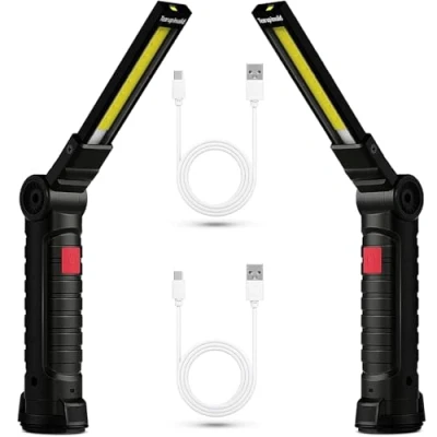 Image de 2x Lampe de Travail LED Rechargeable, Baladeuse Magnétique COB, Torche USB Puissante 5 Modes, Éclairage d&#039;Inspection Auto, Camping 360 avec Base Aimantée, Atelier/Garage/Urgence