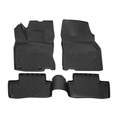 Image de Tapis de Sol en Caoutchouc TPE Toutes Saisones pour Kadjar Depuis 2015, Système Fixation, Bord Haut, Noir, Antidérapant, Saisons