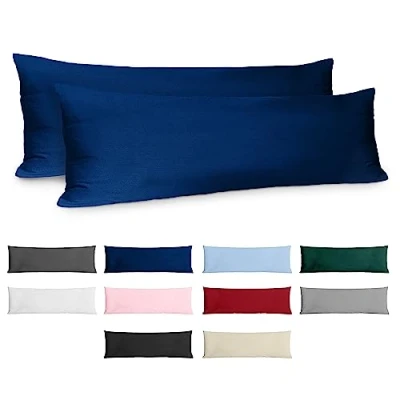 Image de Dreamzie Taie Oreiller 40x145 Coton Renforcé (Set de 2) Bleu Foncé Tissage serré 57 Fils/cm² 40 x 145 cm Certifié Oeko Tex