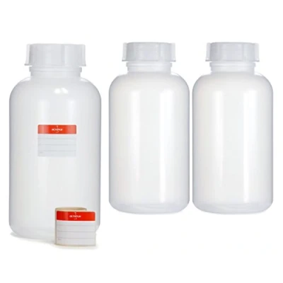 Image de 3X 2000 ML Bouteilles à Large col en LDPE avec Bouchon vis, vides de 2 litres pour Produits Chimiques, Laboratoire Couvercle comme récipient Stockage