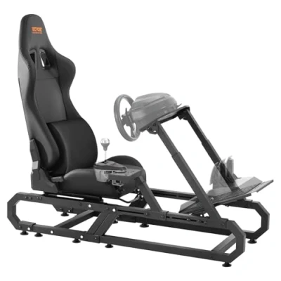 Image de VEVOR support de volant course compact, cockpit simulateur conduite en acier robuste, charge 150 kg, et pédale réglables, pour Logitech G923/G920/G29, Thrustmaster T248P