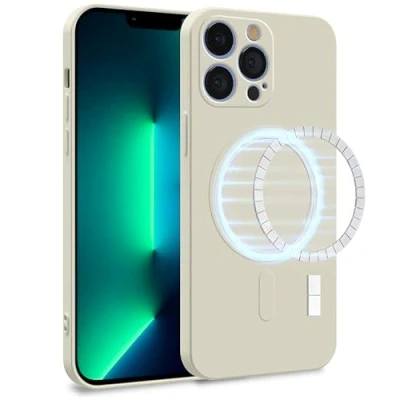 Image de MyGadget Coque Silicone [ Compatible avec MagSafe ] Apple iPhone 13 Pro Case TPU Souple &amp; Soft Doublure Microfibre Cover Protection Blanc Cassé