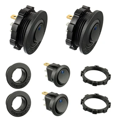Image de HUAREW Interrupteur d&#039;éclairage LED rond bleu KCD1 8 12V 20A à bascule étanche pour véhicules marins et divers 3 broches avec étui (2pcs)