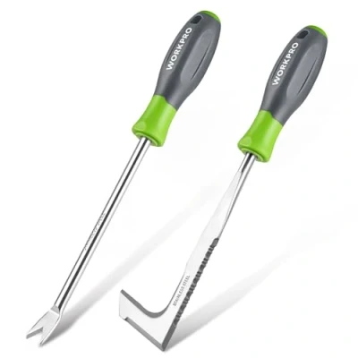 Image de WORKPRO Desherbeur Manuel 2 Pièces, Couteau Désherbeur, Désherbeur en Acier Inoxydable avec Poignée Plastique, Arrache Mauvaise Herbe, Outil Désherbage pour Jardin