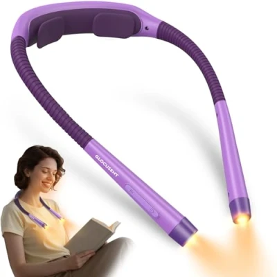 Image de Glocusent lampe tour de cou, lecture3 couleurs et 5 niveaux luminosité continue, lecture avec minuterie aide au sommeil, rechargeable pendant 100 heures (Pourpre)