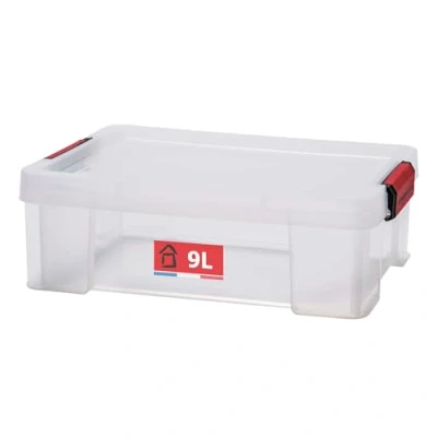 Image de SUNDIS Clip’N Store, boîte de rangement 9L en plastique transparent, renforcée avec couvercle clipsable, aptes au contact alimentaire, parois droites, superposable et combinable