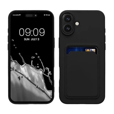 Image de kwmobile Housse Compatible avec Apple iPhone 16 Plus Coque de téléphone Compartiment Carte en Silicone Noir
