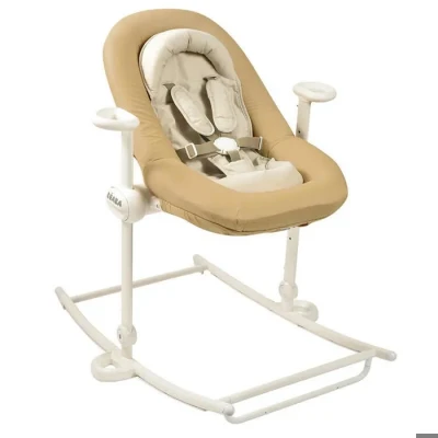 Image de BÉABA, Transat bebe, Up&amp;Down Plus, 4 hauteurs, 3 inclinaisons, Réglable par simple pression, Pliable, Reducteur Naissance, Assise 100% Coton, Finitions Premium, Harnais 5 points, Breveté, Ocre