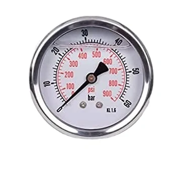Image de Manomètre glycérine raccord axial en acier inoxydable IP65 63 mm avec connecteur arrière, 1/4 (0 60 bar)