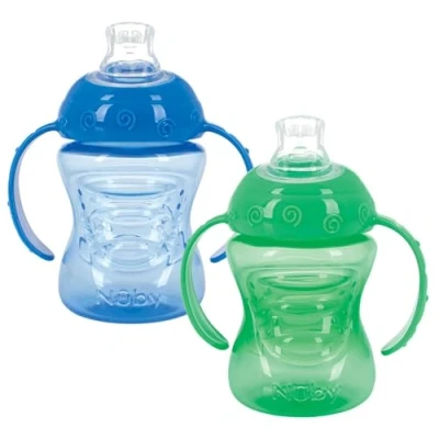 Image de Nuby Lot de 2 gobelets anti déversement en plastique avec bec verseur Rouge et bleu