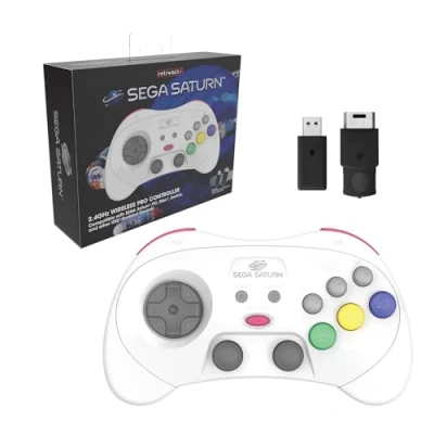 Image de Retro Bit SEGA Saturn 2.4GHz Pro Manette sans fil Nintendo Switch Receveurs &amp; USB inclus Edition Blanche