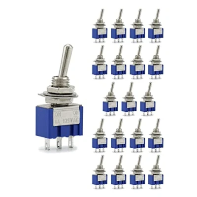 Image de QWORK 20Pcs SPST Mini Interrupteur à Bascule AC 125V 6A ON 3 Broches 2 Position pour Arduino Bateau Véhicule (MTS102)
