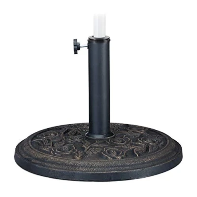 Image de Relaxdays, Noir doré Pied, Motif roses, Support mâts parasols 35/38 / 48 mm, Stable, Résine synthétique