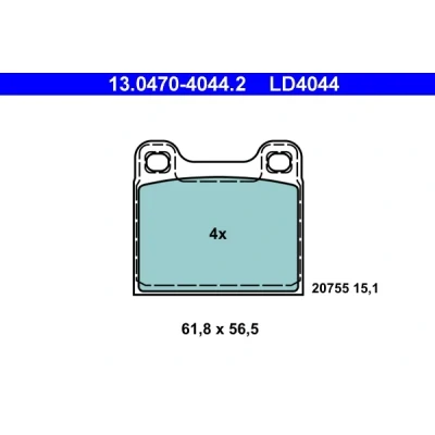 Image de ATE Ceramic 13.0470 4044.2 Jeu de plaquettes frein non préparé pour indicateur d&#039;usure, contact signal d&#039;usure exclu VOLVO: C70 I Coupe, V70
