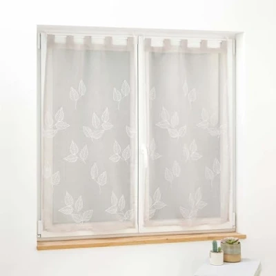 Image de douceur d&#039;intérieur, Paire de Voilages à Passants (2 x 60 90 cm) Berry Taupe, Voile Sablé Brodé