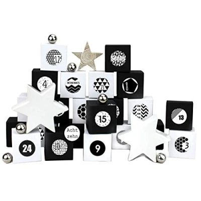 Image de 24 boîtes pour Calendrier de l&#039;Avent avec Autocollants numérotés colorées à remplir Motif Noir et Blanc