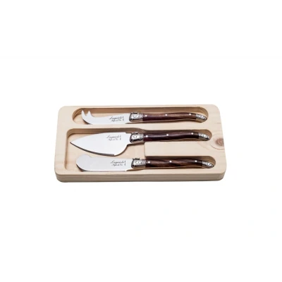Image de Ensemble de couteaux à fromage Laguiole Style Vie en bois foncé dans une boîte cadeau