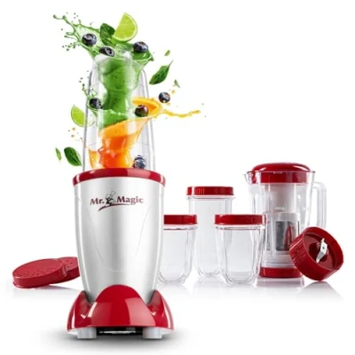 Image de GOURMETmaxx Smoothie Maker Set de 18 pièces Mixeur sur pied y compris 4 gobelets To Go avec couvercle, 2 embouts lame et tamis à jus Accessoires résistant au lave vaisselle anti fuite [400W]