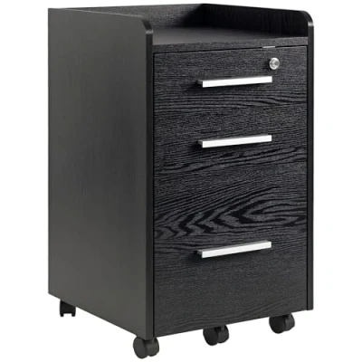 Image de HOMCOM Caisson de bureau rangement sur roulettes 3 tiroirs 1 verrouillable trieur dossiers en bois noir