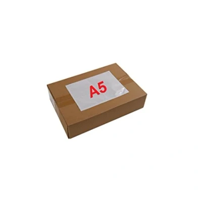 Image de 100 Pochette A5 porte document adhésive transparente d&#039;expédition autocollante pour petit colis 225 x 165 mm (A4 plié en 2) collante neutre insertion de