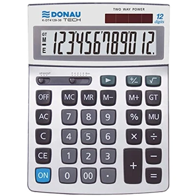 Image de Calculatrice de Bureau DONAU Tech/K DT4129 38 Fonction Racine 12 Chiffres/ 210x154x34mm/ Couleur: Argent/Calculatrice avec Affichage Chiffres/Double Alimentation/Garantie 5 Ans
