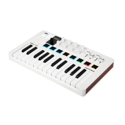 Image de Arturia MiniLab 3 Clavier Contrôleur MIDI Universel pour Production Musicale, Fourni avec une Suite de Logiciels Créatifs 25 Mini Touches, 8 Pads Multicolores Blanc