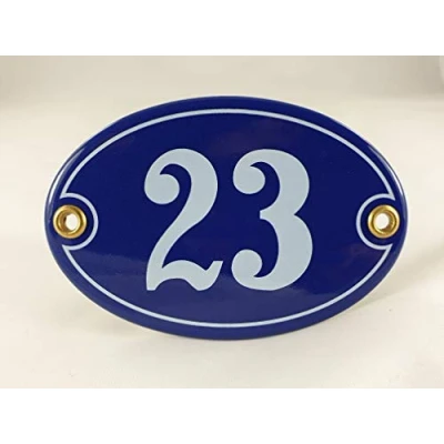 Image de Plaque émaillée numéro de maison n 23 ovale bleu blanc