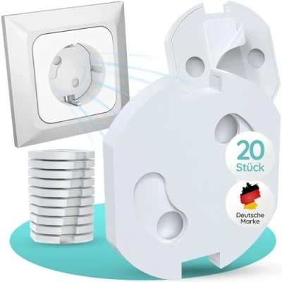 Image de Lot de 20 protections prise courant avec mécanisme rotatif, forte adhérence, protection sûre pour bébés et enfants, blanc Homery