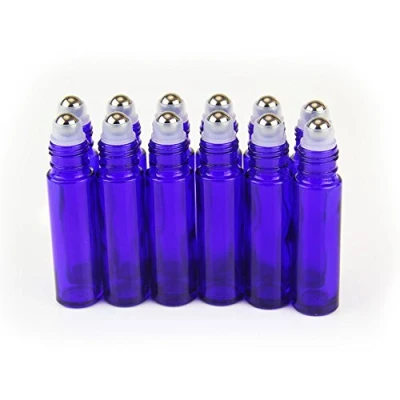 Image de YIZHAO Bleu Flacon Roll On Vide 10ml, en Verre, pour Huile Essentielle, Rechargeable, Aromathérapie, Parfum, Massage,avec [Bille Acier Inoxydable] 12Pcs