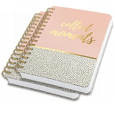 Image de SIGEL JN601 Lot de 2 Carnets notes à spirale premium, 16,8 x 21,5 cm, pointillé, couverture rigide, motif petits pois, rose/noir/blanc/doré Jolie