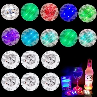 Image de Niziroo LED sous Verres Autocollants Lumineux : 16pcs LED, 7 Couleurs Verres, Auto adhésifs, café, thé, bière, Tasses