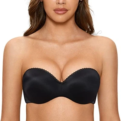 Image de DOBREVA Femme Bandeau Soutien Gorge sans Bretelles Push Up Rembourré Multipositions Noir 85C